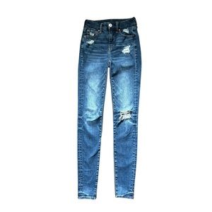 American Eagle The Lu(x)e Jean Skinny Jean Distressed Size 000R EUC